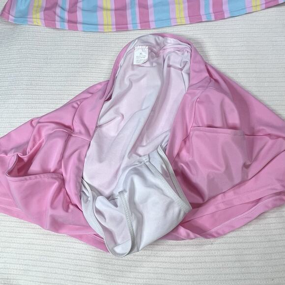 Modlily Women’s Size XL Lace Up Pink Multi Stripe Print Tankini NWOT - Picture 2 of 8